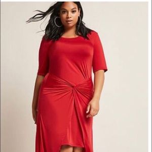 Red High Low Tulip Hem Dress with Twist Knot
